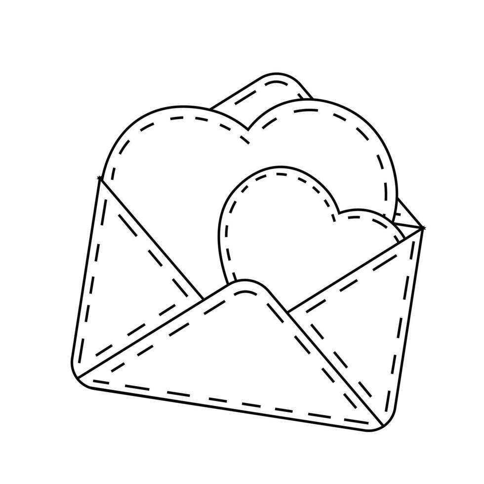 kuvert med hjärtan inuti med broderi i svart och vit vektor