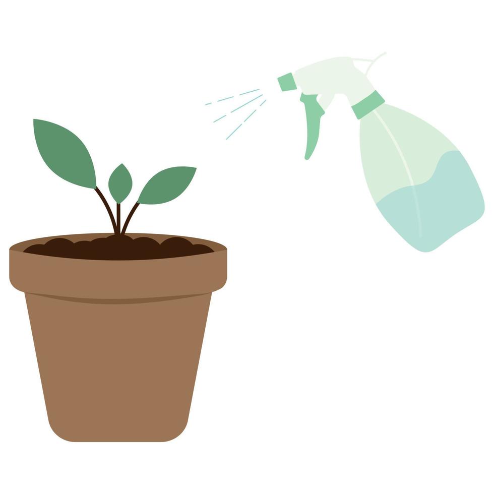 Bewässerung Pflanzen mit ein Pulverisator. eben Vektor Illustration
