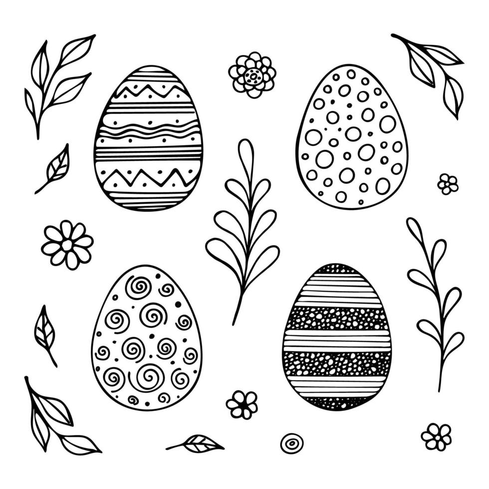 Gekritzel von Ostern Eier mit verschiedene Muster. Hand gezeichnet Vektor Illustration zum Ostern Design und Kinder Färbung Buch.