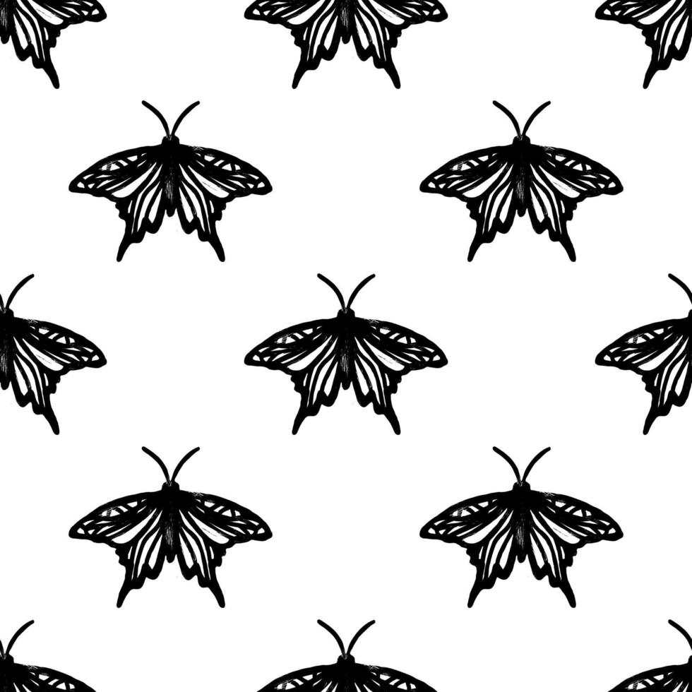 sömlös mönster med linoleum skära fjäril silhuett vektor illustration