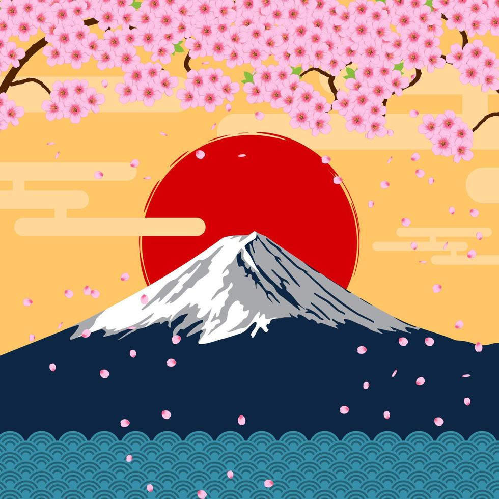 japanisch Kunst Berg Fuji mit das Kirsche blühen vektor