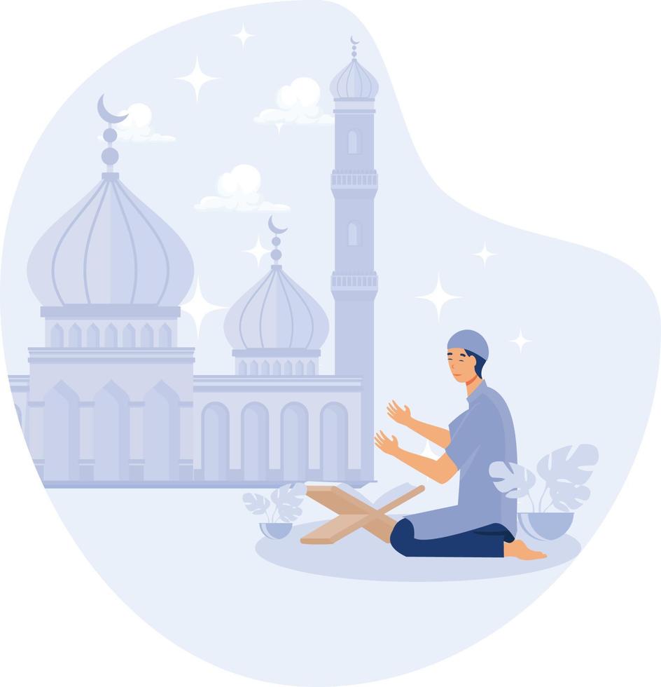 muslims be i moské, ramadan kareem, platt vektor modern illustration