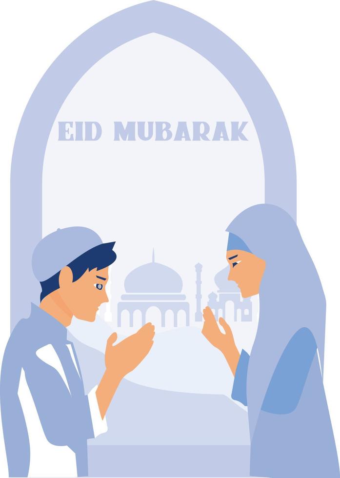 eid Mubarak Gruß Karte, mit Moschee und islamisch Hintergrund, eben Vektor modern Illustration