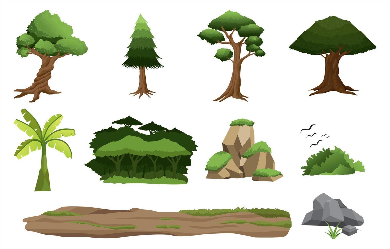Grün Baum und Wald Elemente Vektor Sammlung
