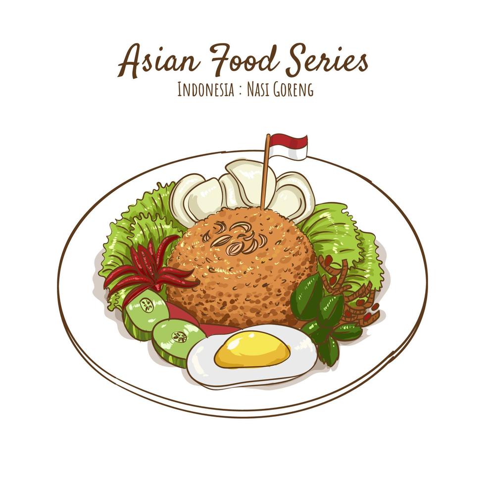 nasi goreng Süd Osten asiatisch indonesisch Essen Hand gezeichnet Illustration vektor