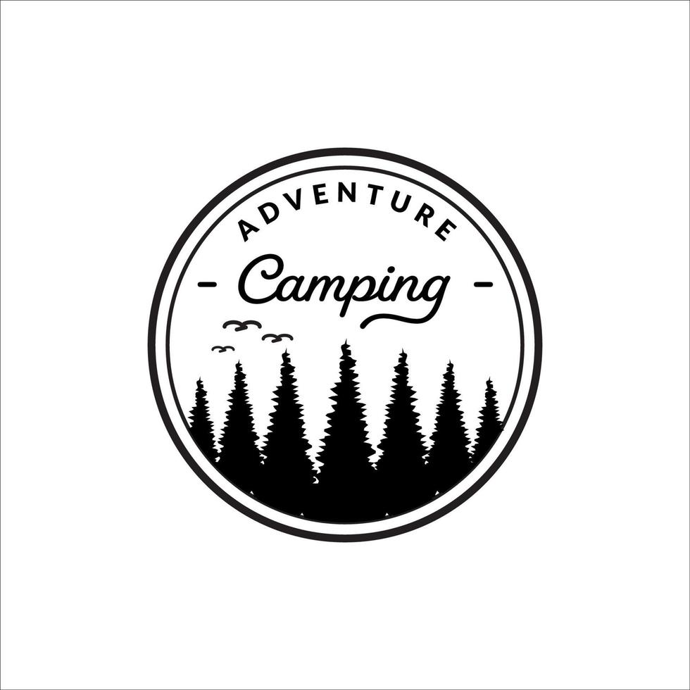 årgång logotyp camping bricka, camping i de vildmark vektor