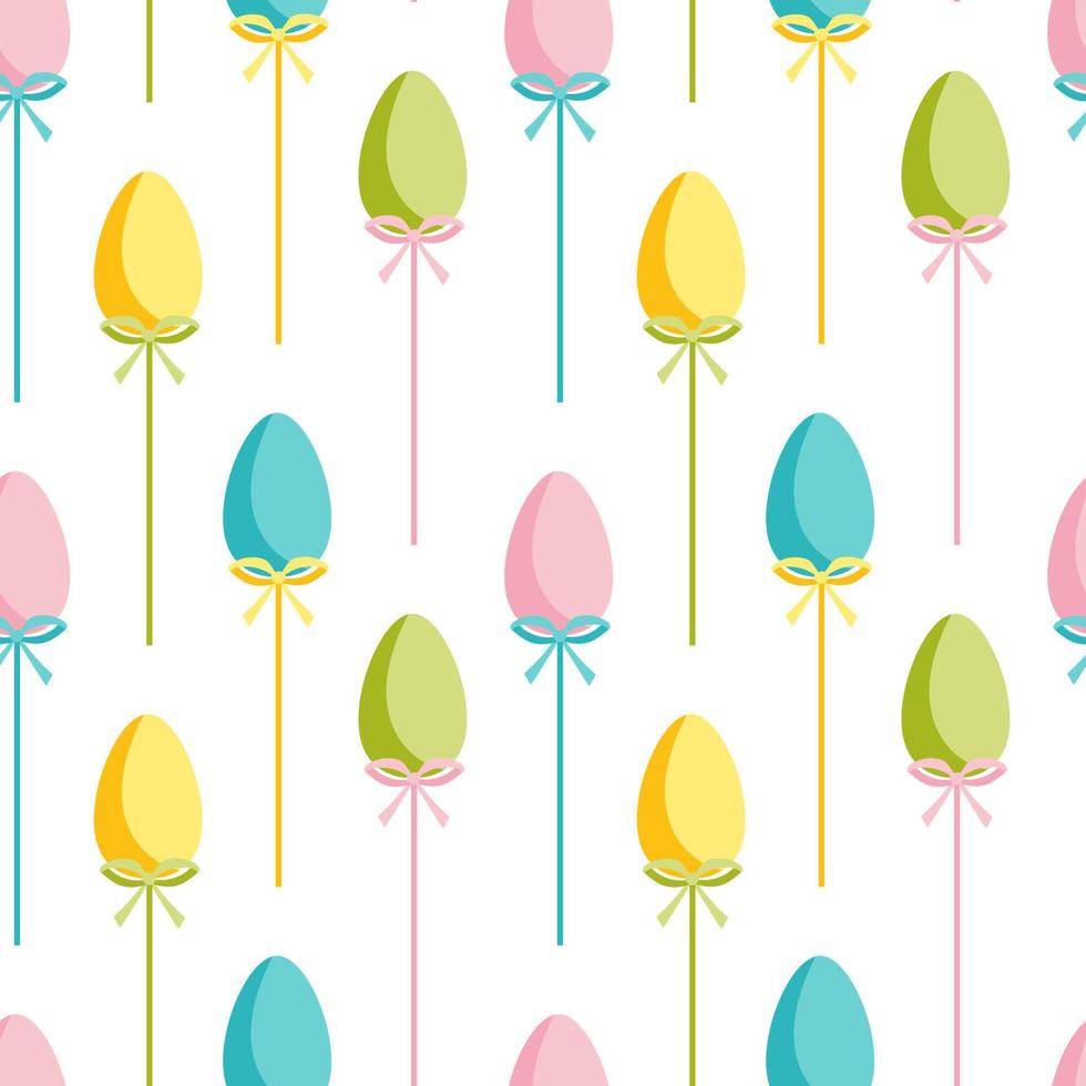 Ostern Eier nahtlos Muster. glücklich Ostern. eben Stil Eier auf Stock mit Bogen. bunt nahtlos Muster. Urlaub Dekor, Verpackung Papier, Hintergrund, Küche Textil. vektor
