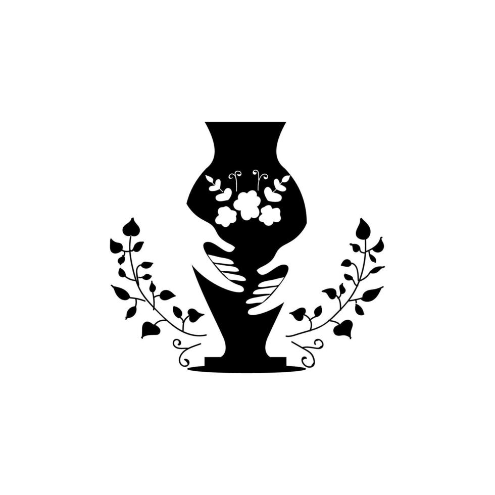 logotyp grafisk av handgjort keramisk med två hand och blommig prydnad stock vektor