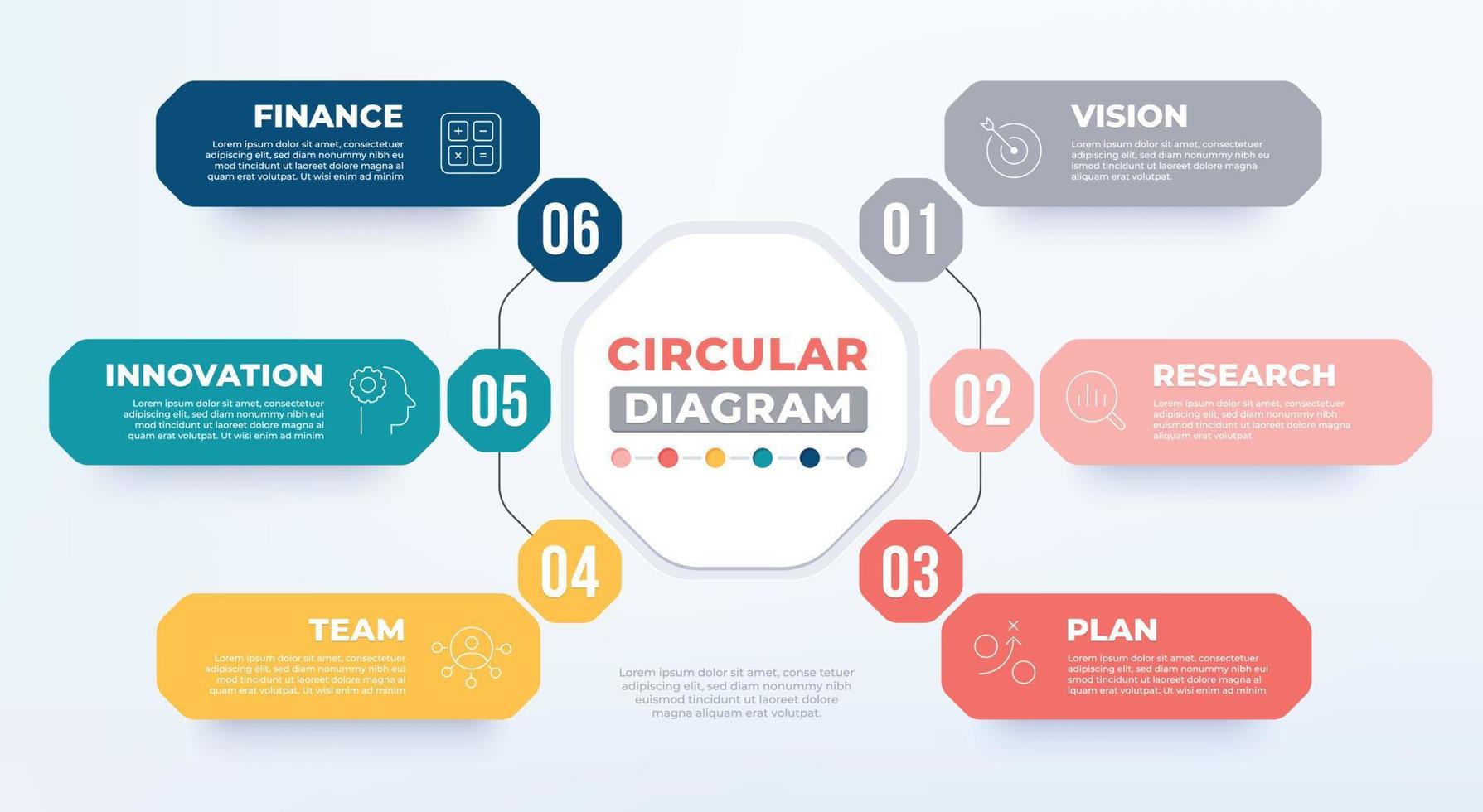 6 Schritt kreisförmig Diagramm Vorlage. Geschäft kreisförmig Infografik mit Symbol. vektor