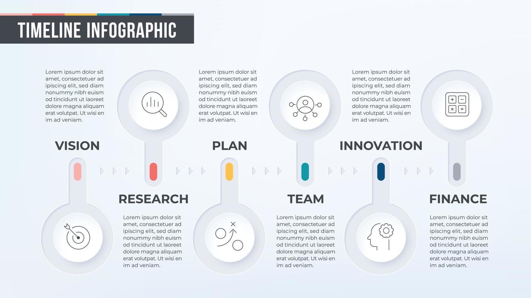 tidslinjen infographic med processer av företag problem infografik. vektor