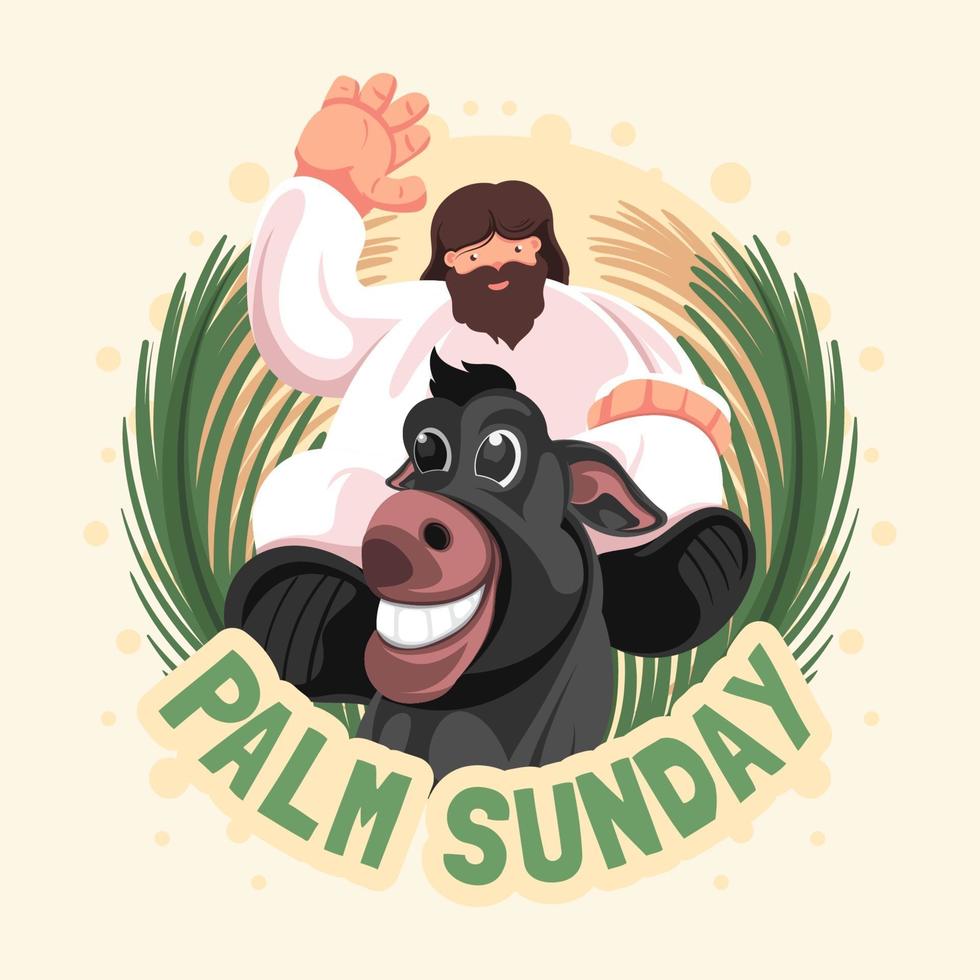 flacher Palmensonntag mit Jesus und Esel vektor