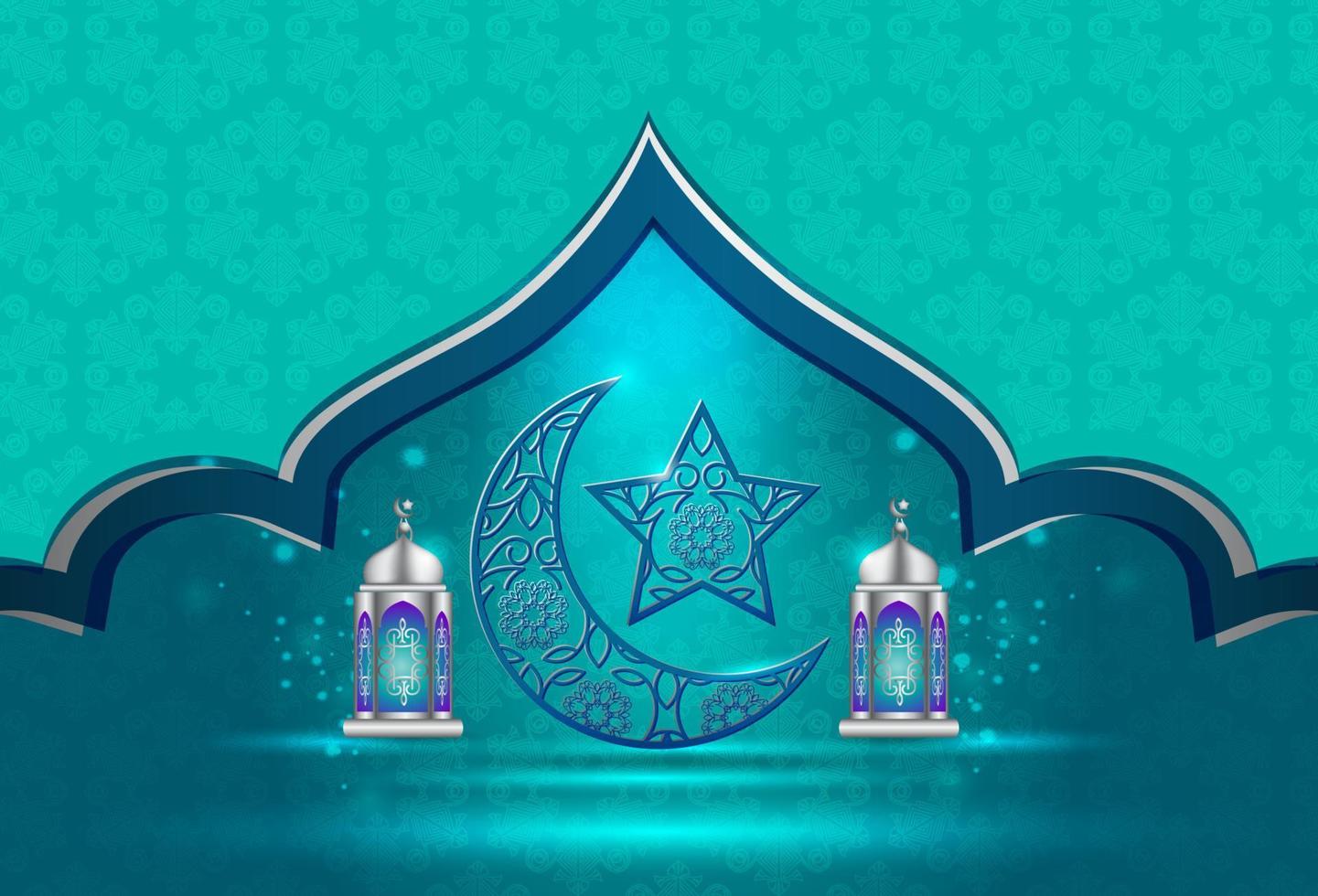 islamisch Urlaub Feier Banner entworfen mit Halbmond Mond und Illustration von Moschee vektor