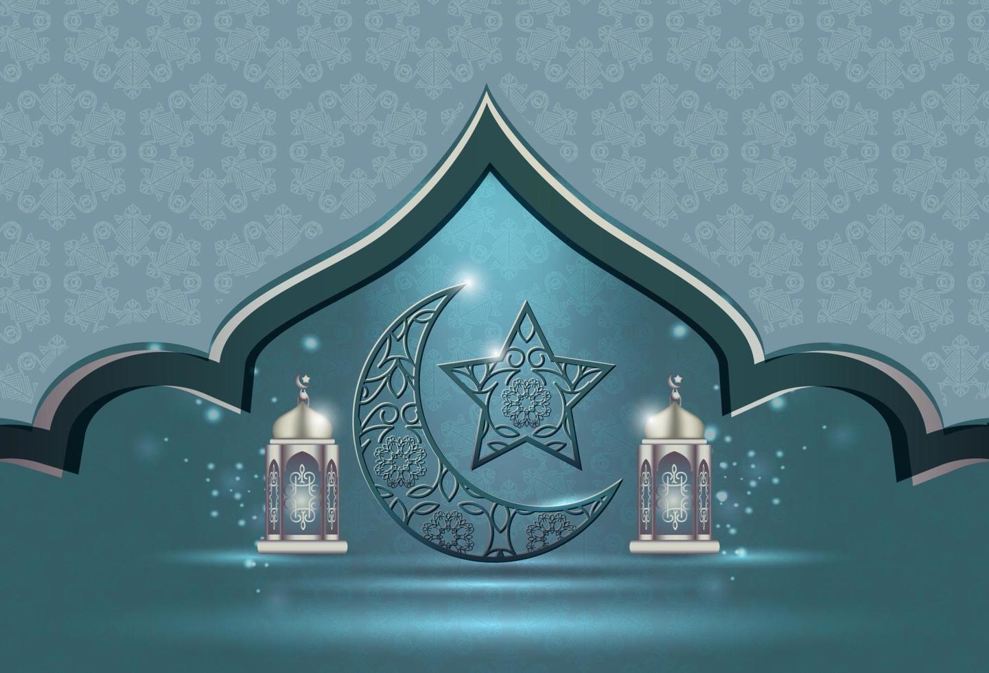 islamic Semester firande baner designad med halvmåne måne och illustration av moské vektor