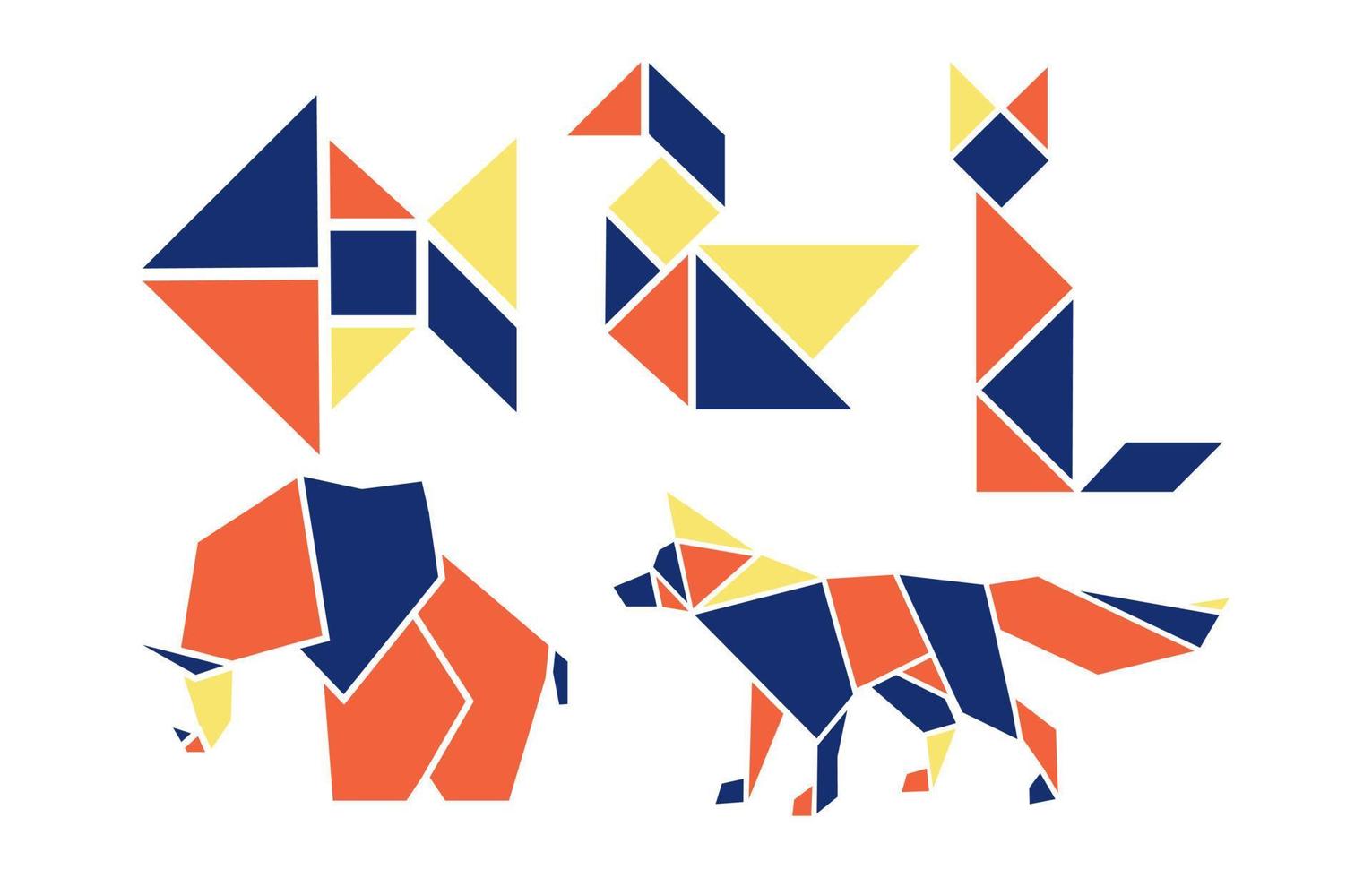 geometrisch bunt Origami Tiere Vektor einfach Vorlage Illustration Katze, Gans, Wolf, Elefant, Fisch, editierbar