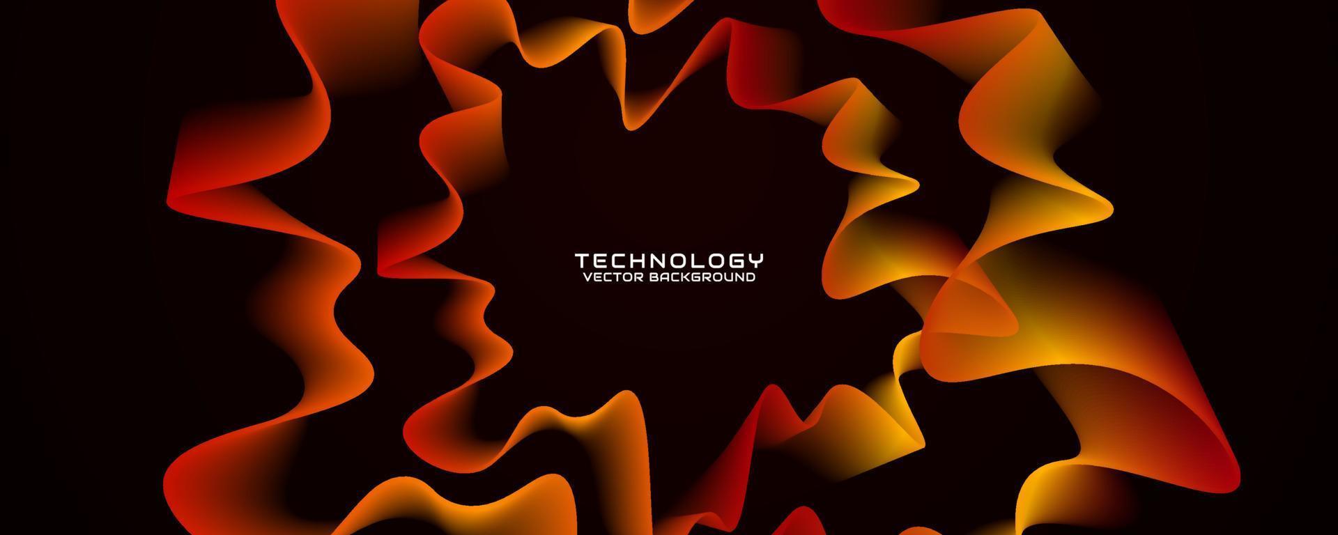 3d Orange Techno abstrakt Hintergrund Überlappung Schicht auf dunkel Raum mit glühend Wellen Konzept Dekoration. modern Grafik Design Element dynamisch wellig Stil zum Banner Flyer, Karte, oder Broschüre Startseite vektor