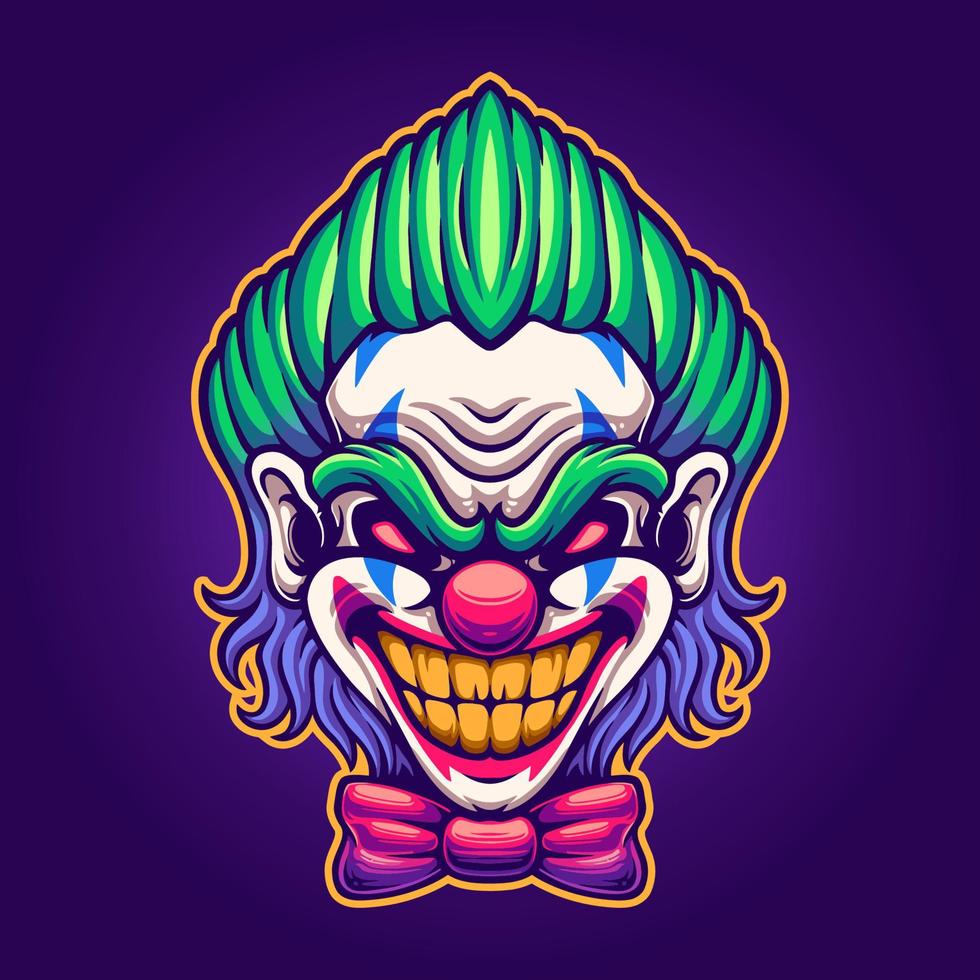 joker ansikte arg clown illustrationer för maskot, tröja, klistermärke, och märka vektor