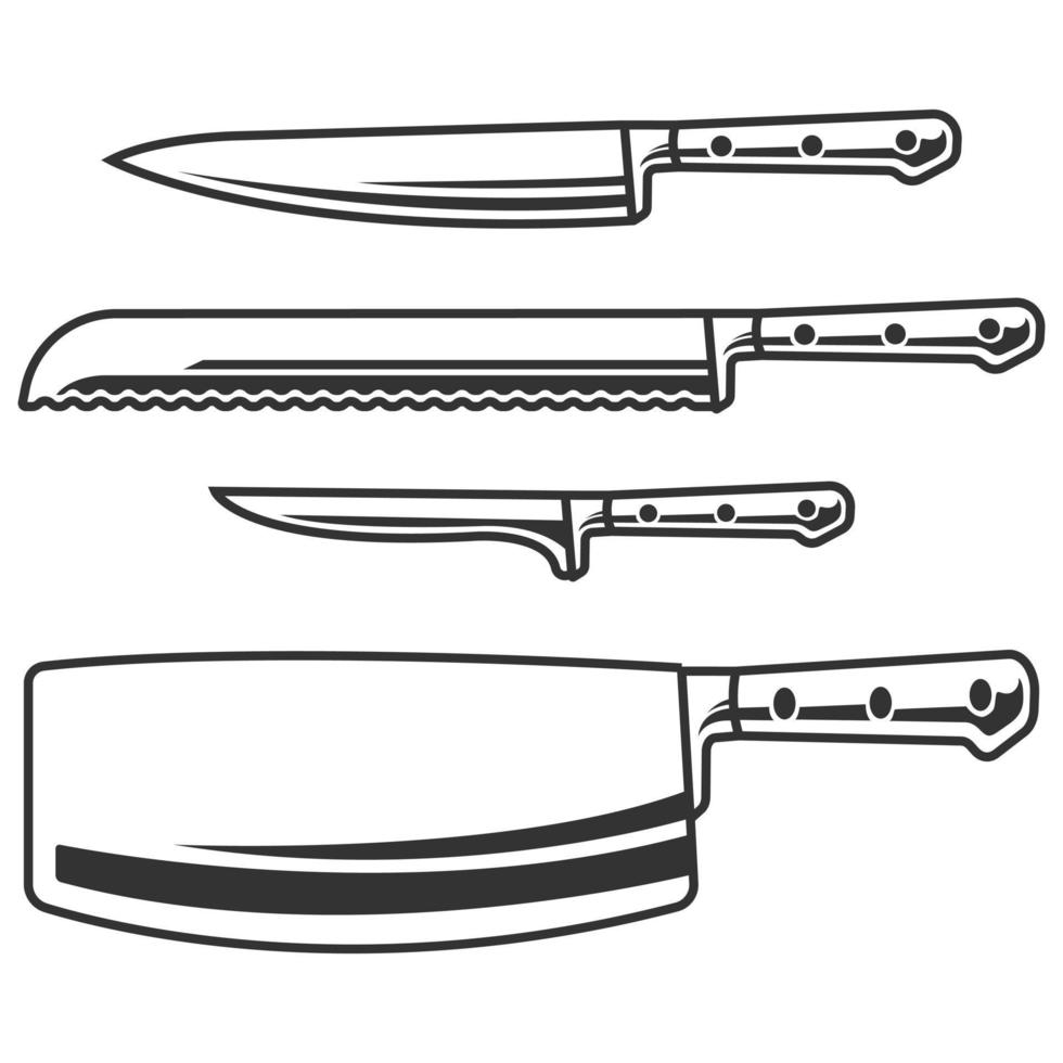 vektor uppsättning av kniv ikoner för kök redskap, kniv linje konst