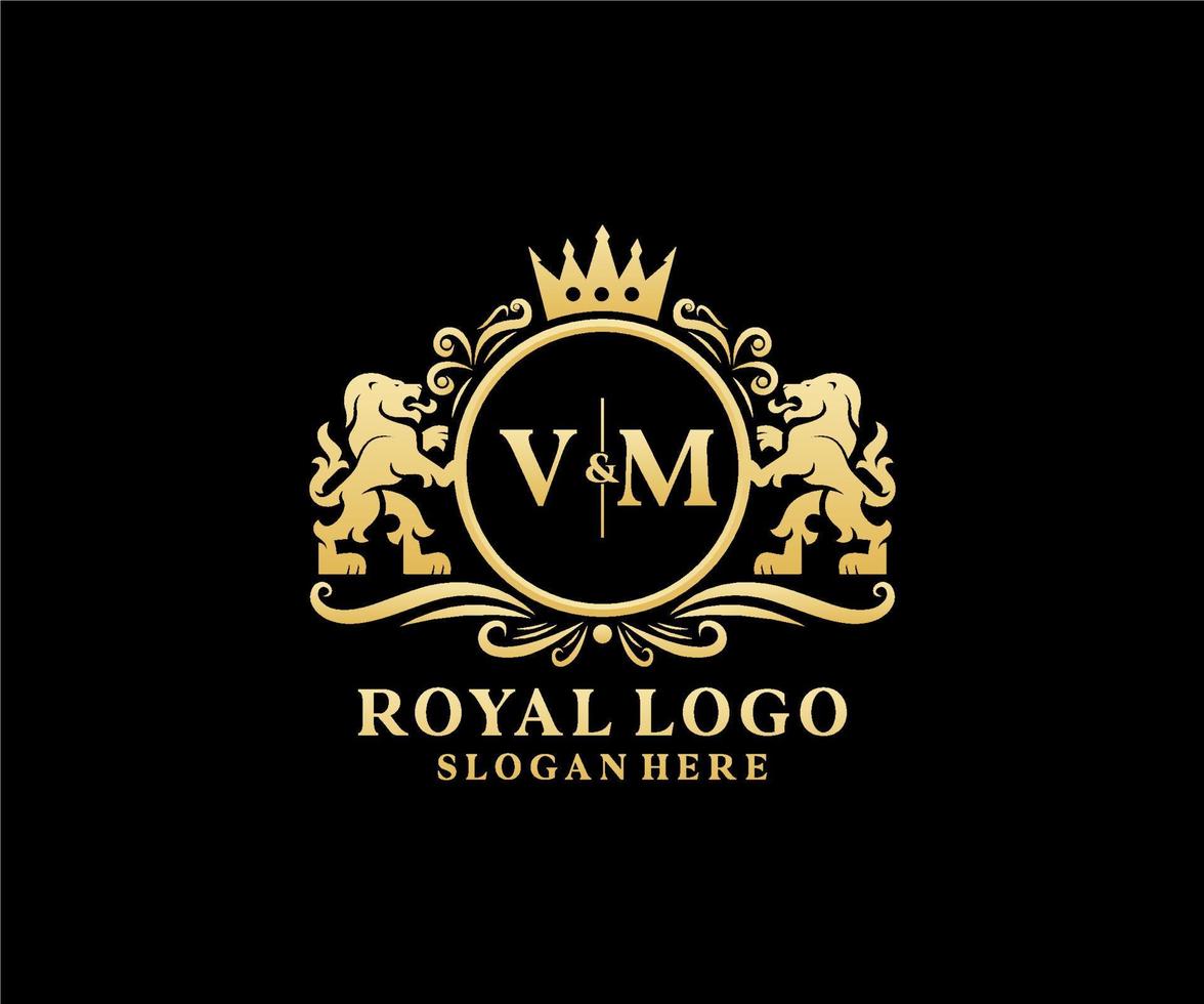 Initial vm Letter Lion Royal Luxury Logo Vorlage in Vektorgrafiken für Restaurant, Lizenzgebühren, Boutique, Café, Hotel, Heraldik, Schmuck, Mode und andere Vektorillustrationen. vektor
