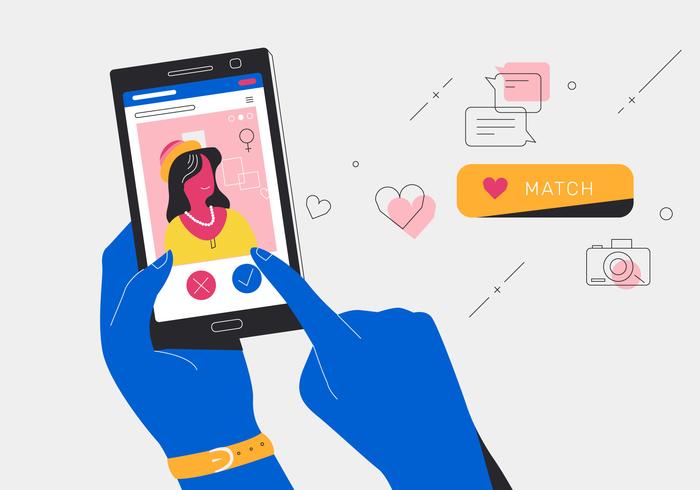 Online-Dating-Apps, die Match mit einer jungen Frauen-Vektor-Illustration erhalten vektor