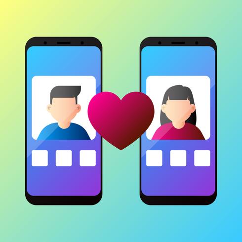 Online Dating App Concept Med Man Och Kvinna Vektor Illustration