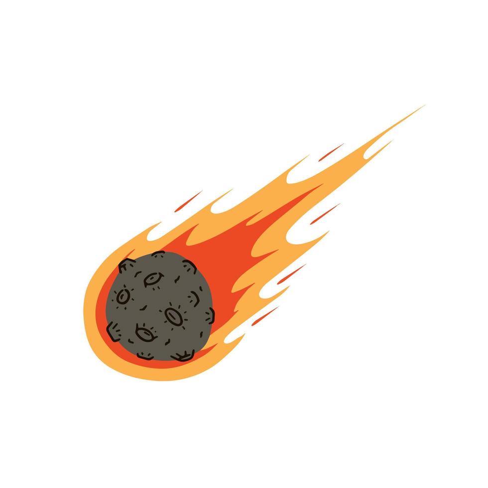 flygande asteroid, brinnande komet. astronomisk objekt med svans vektor design illustration. farlig explosiv Plats objekt