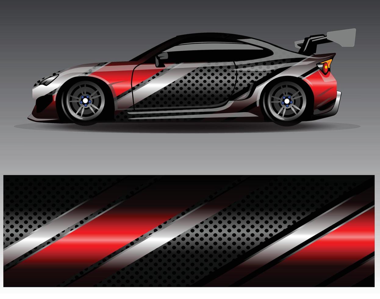 Auto-Wrap-Design-Vektor. grafische abstrakte Streifen-Rennhintergrund-Kit-Designs für Wrap-Fahrzeug-Rennwagen-Rallye-Abenteuer und Lackierungen vektor