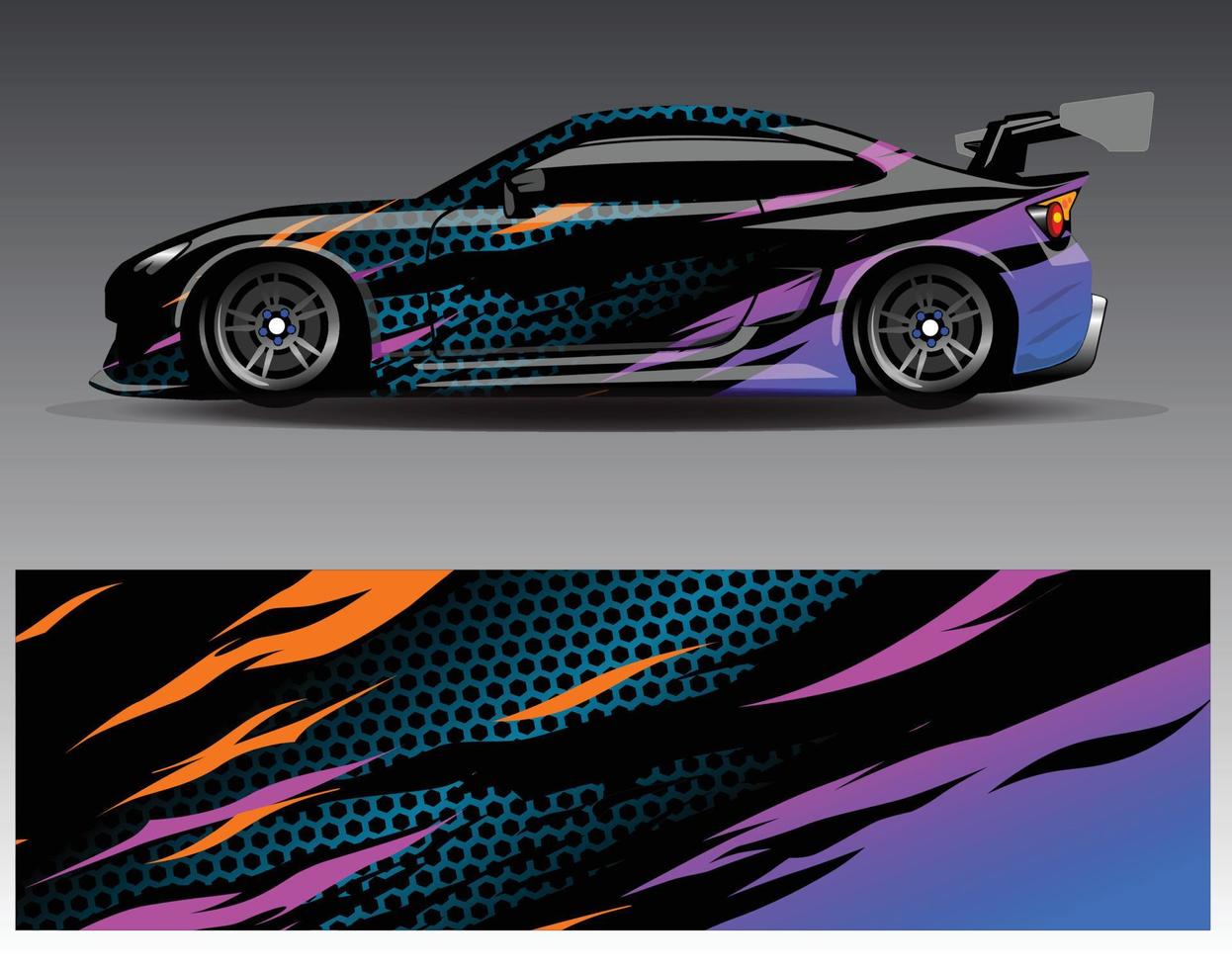 Auto-Wrap-Design-Vektor. grafische abstrakte Streifen-Rennhintergrund-Kit-Designs für Wrap-Fahrzeug-Rennwagen-Rallye-Abenteuer und Lackierungen vektor