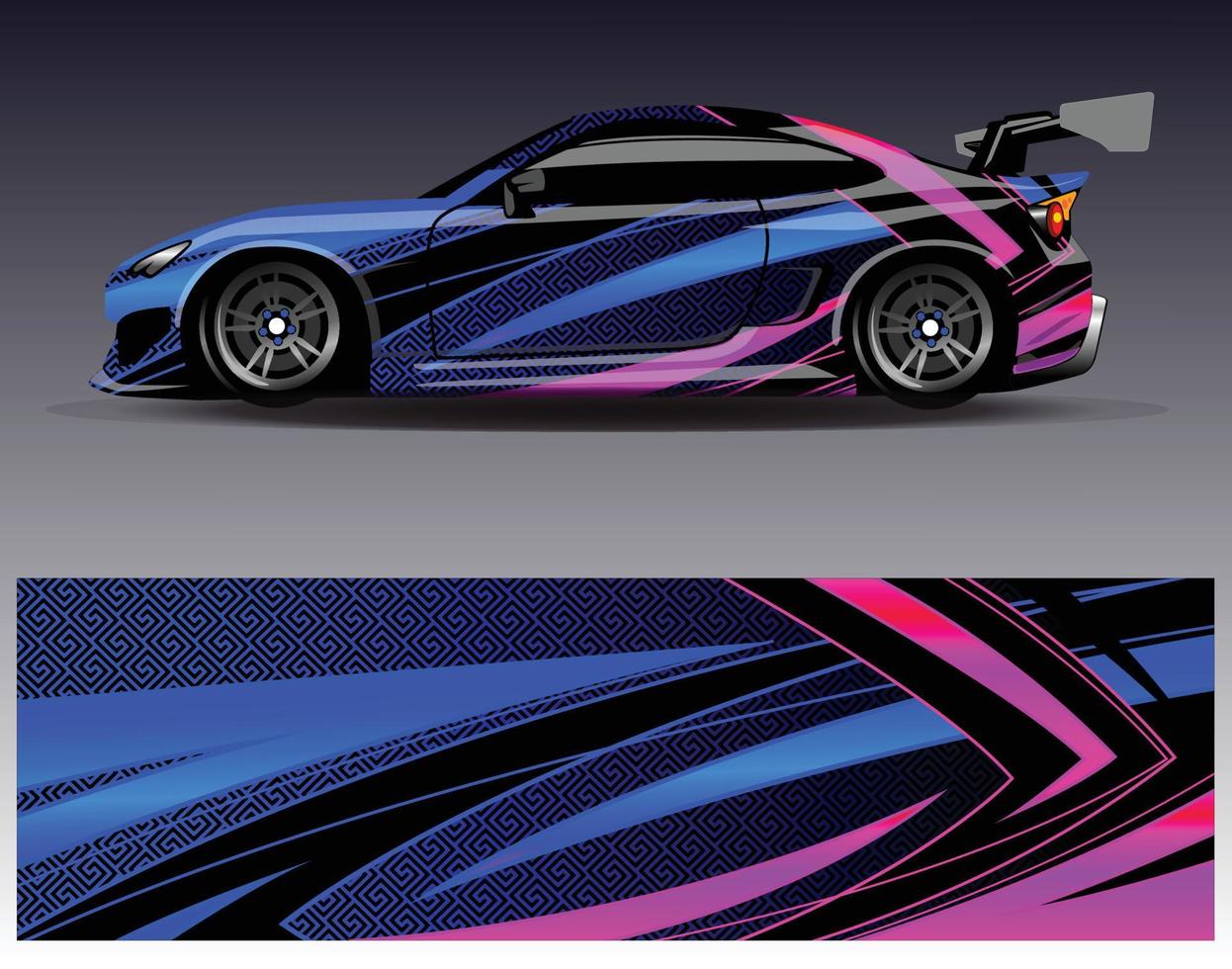 Auto-Wrap-Design-Vektor. grafische abstrakte Streifen-Rennhintergrund-Kit-Designs für Wrap-Fahrzeug-Rennwagen-Rallye-Abenteuer und Lackierungen vektor