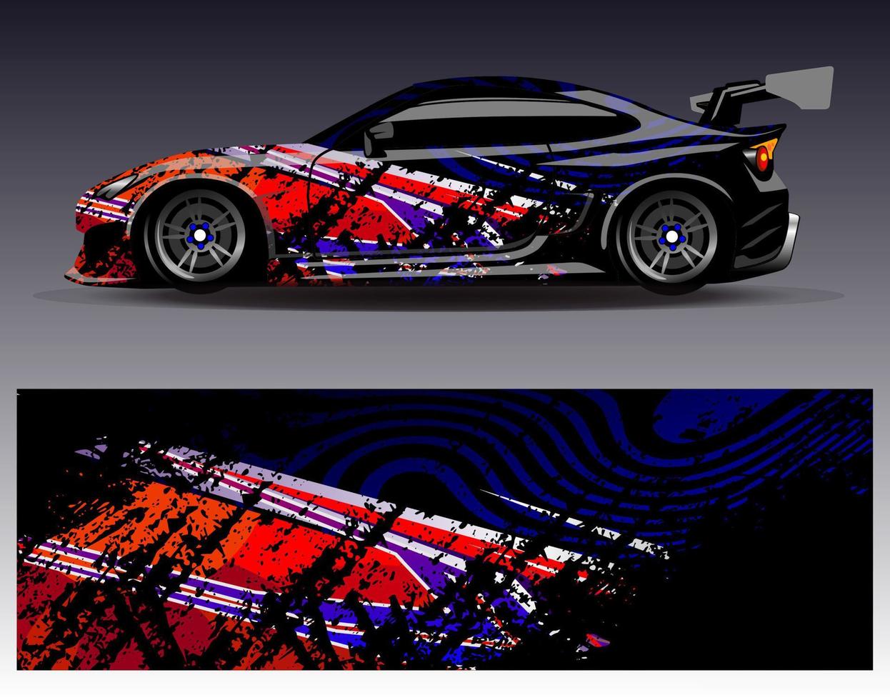 Auto-Wrap-Design-Vektor. grafische abstrakte Streifen-Rennhintergrund-Kit-Designs für Wrap-Fahrzeug-Rennwagen-Rallye-Abenteuer und Lackierungen vektor