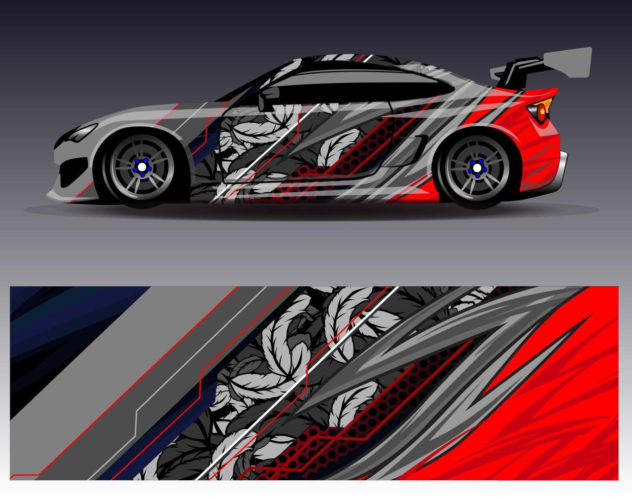 bil wrap design vektor. grafisk abstrakt stripe racing bakgrund kit designs för wrap fordon racer bil rally äventyr och livery vektor