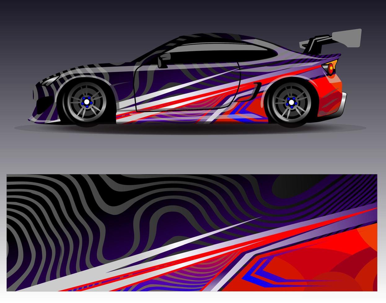 Auto-Wrap-Design-Vektor. grafische abstrakte Streifen-Rennhintergrund-Kit-Designs für Wrap-Fahrzeug-Rennwagen-Rallye-Abenteuer und Lackierungen vektor