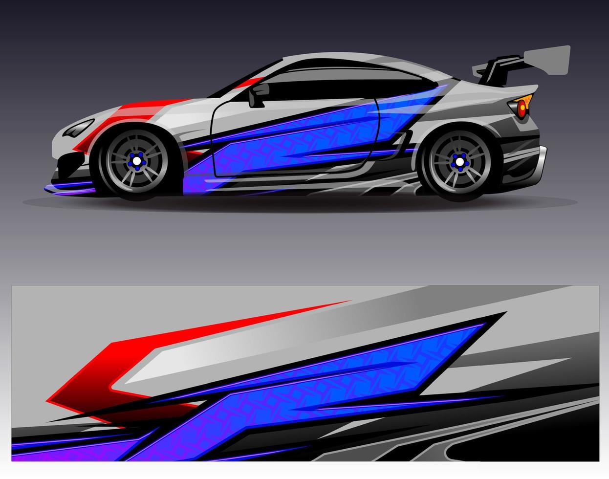 bil wrap design vektor. grafisk abstrakt stripe racing bakgrund kit designs för wrap fordon racer bil rally äventyr och livery vektor