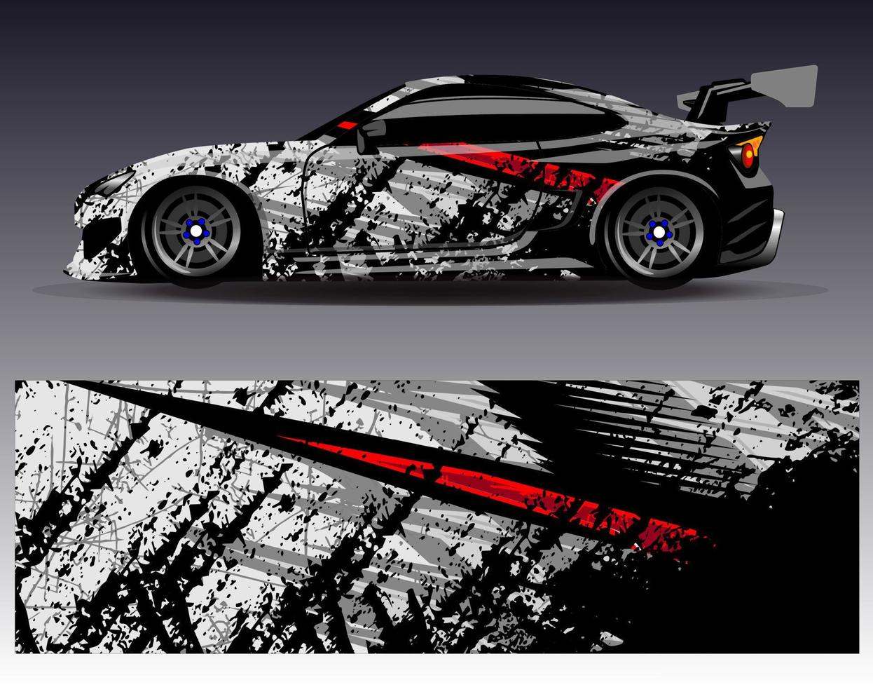 bil wrap design vektor. grafisk abstrakt stripe racing bakgrund kit designs för wrap fordon racer bil rally äventyr och livery vektor