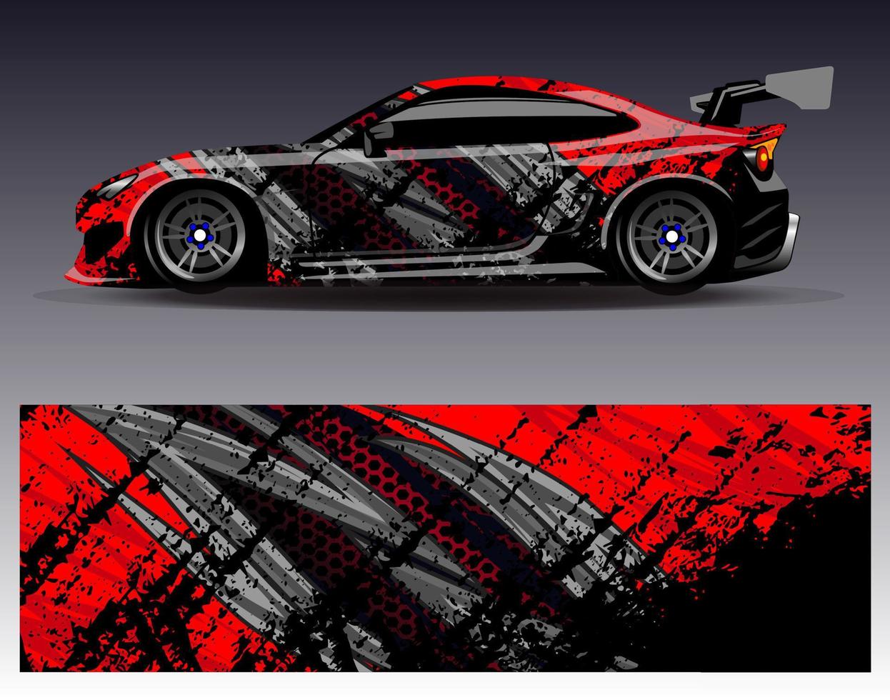 bil wrap design vektor. grafisk abstrakt stripe racing bakgrund kit designs för wrap fordon racer bil rally äventyr och livery vektor