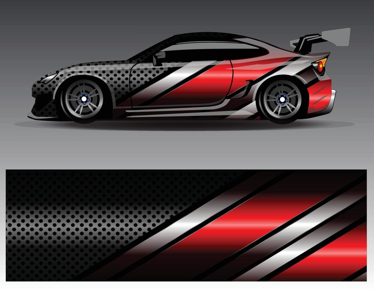 bil wrap design vektor. grafisk abstrakt stripe racing bakgrund kit designs för wrap fordon racer bil rally äventyr och livery vektor