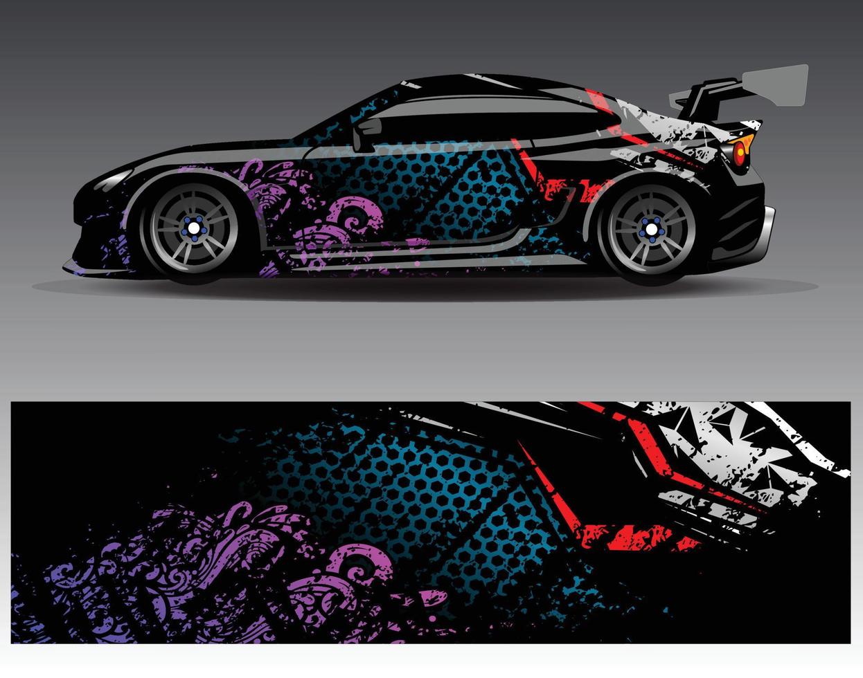 Auto-Wrap-Design-Vektor. grafische abstrakte Streifen-Rennhintergrund-Kit-Designs für Wrap-Fahrzeug-Rennwagen-Rallye-Abenteuer und Lackierungen vektor