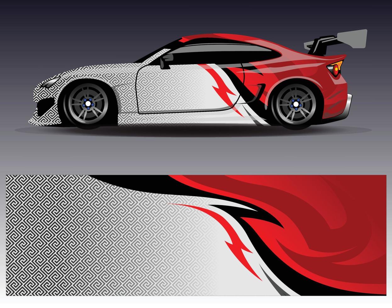 bil wrap design vektor. grafisk abstrakt stripe racing bakgrund kit designs för wrap fordon racer bil rally äventyr och livery vektor