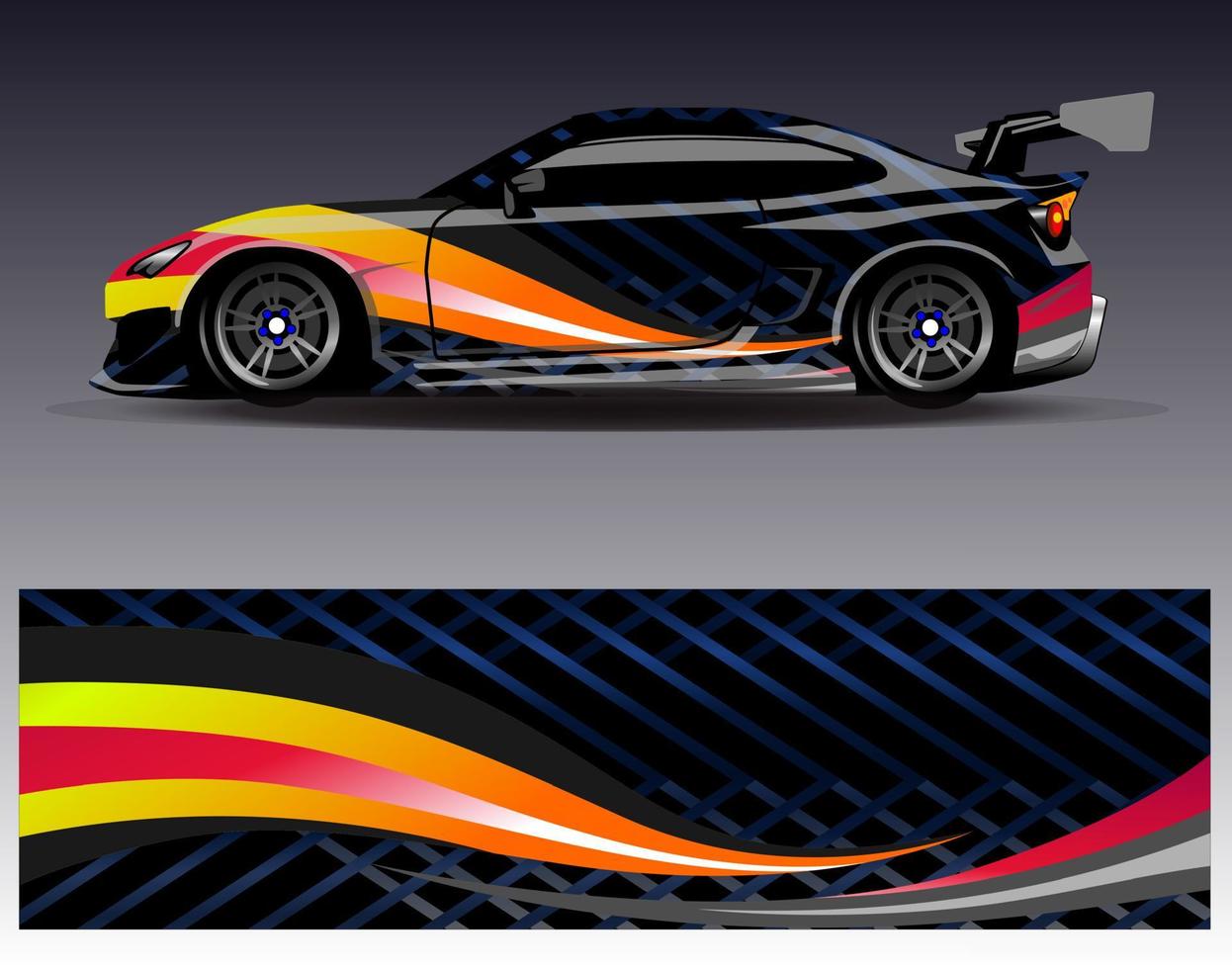 Auto-Wrap-Design-Vektor. grafische abstrakte Streifen-Rennhintergrund-Kit-Designs für Wrap-Fahrzeug-Rennwagen-Rallye-Abenteuer und Lackierungen vektor