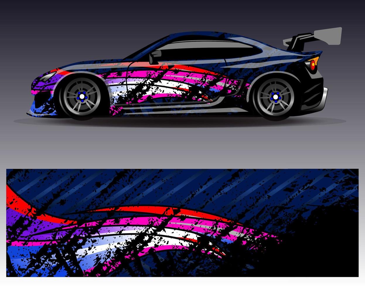 bil wrap design vektor. grafisk abstrakt stripe racing bakgrund kit designs för wrap fordon racer bil rally äventyr och livery vektor