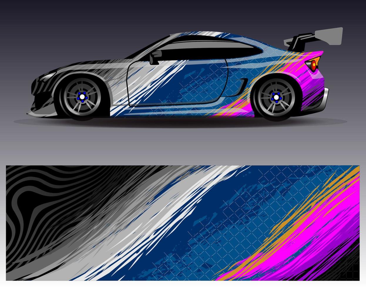 bil wrap design vektor. grafisk abstrakt stripe racing bakgrund kit designs för wrap fordon racer bil rally äventyr och livery vektor