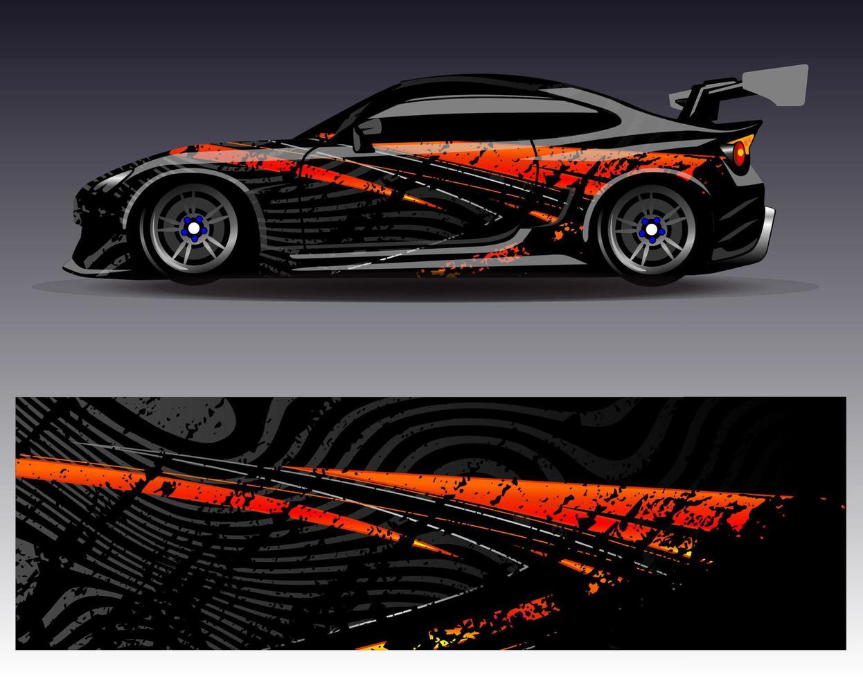 Auto-Wrap-Design-Vektor. grafische abstrakte Streifen-Rennhintergrund-Kit-Designs für Wrap-Fahrzeug-Rennwagen-Rallye-Abenteuer und Lackierungen vektor