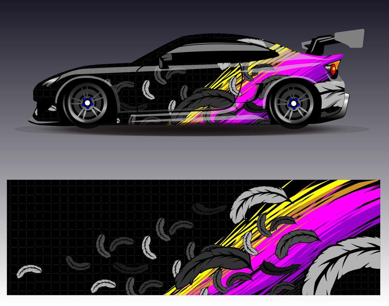 bil wrap design vektor. grafisk abstrakt stripe racing bakgrund kit designs för wrap fordon racer bil rally äventyr och livery vektor