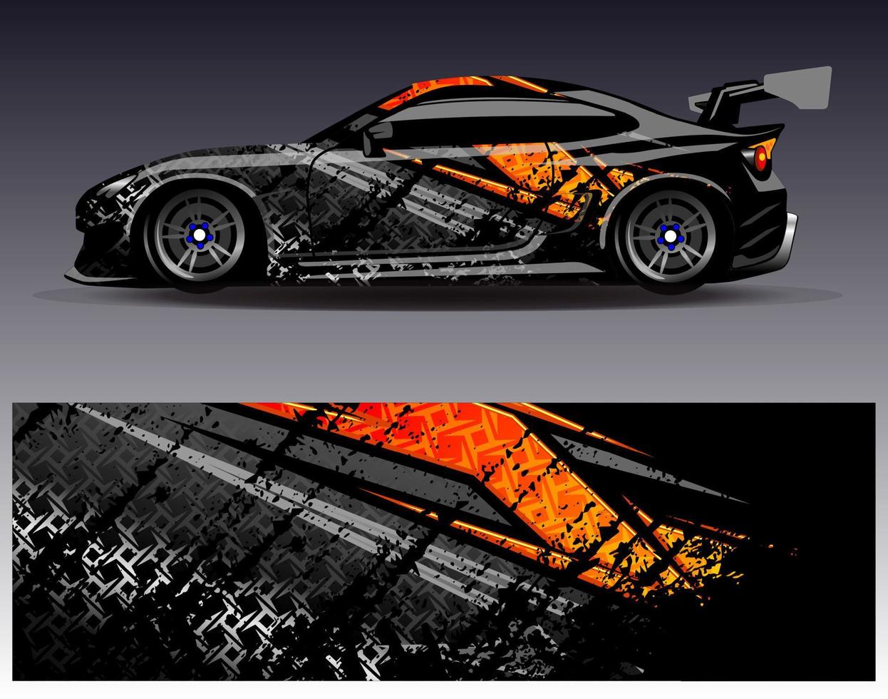 bil wrap design vektor. grafisk abstrakt stripe racing bakgrund kit designs för wrap fordon racer bil rally äventyr och livery vektor