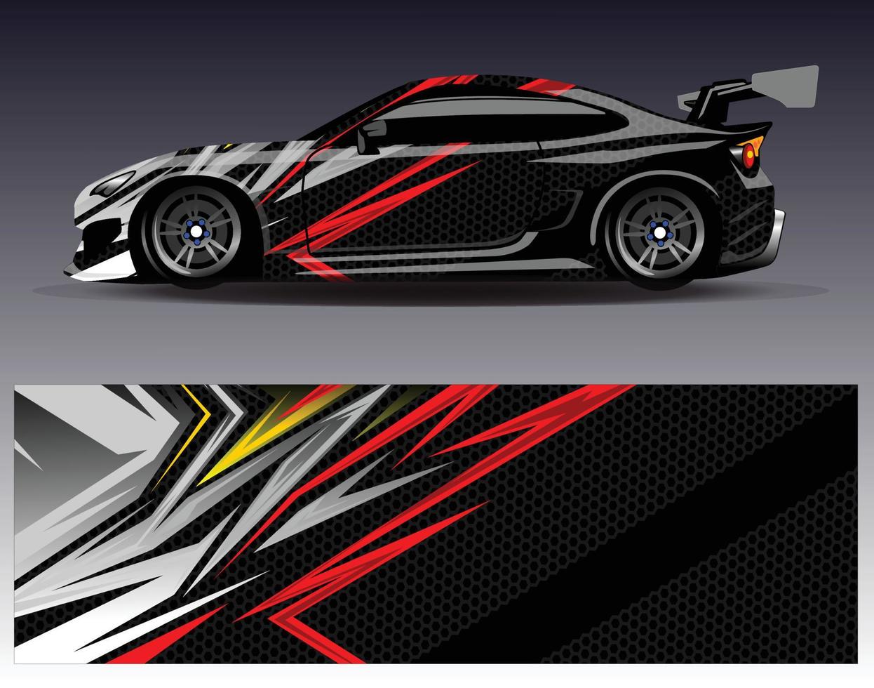 Auto-Wrap-Design-Vektor. grafische abstrakte Streifen-Rennhintergrund-Kit-Designs für Wrap-Fahrzeug-Rennwagen-Rallye-Abenteuer und Lackierungen vektor