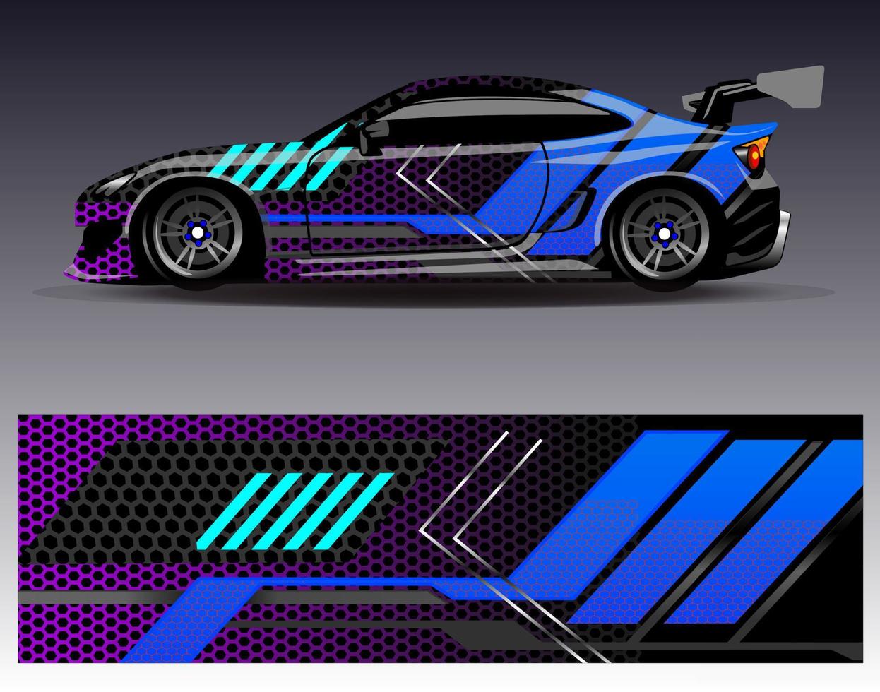 bil wrap design vektor. grafisk abstrakt stripe racing bakgrund kit designs för wrap fordon racer bil rally äventyr och livery vektor