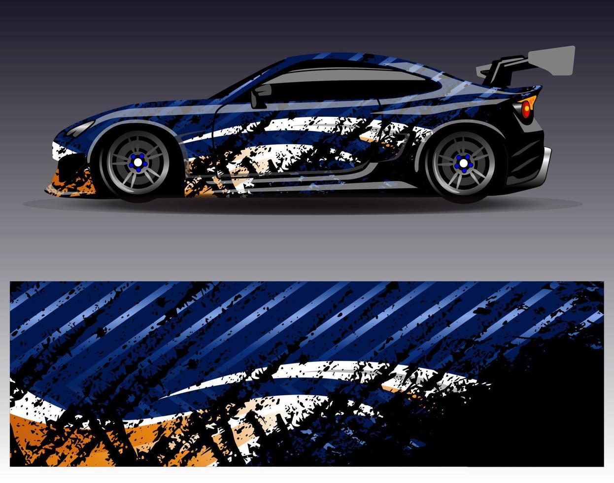 bil wrap design vektor. grafisk abstrakt stripe racing bakgrund kit designs för wrap fordon racer bil rally äventyr och livery vektor