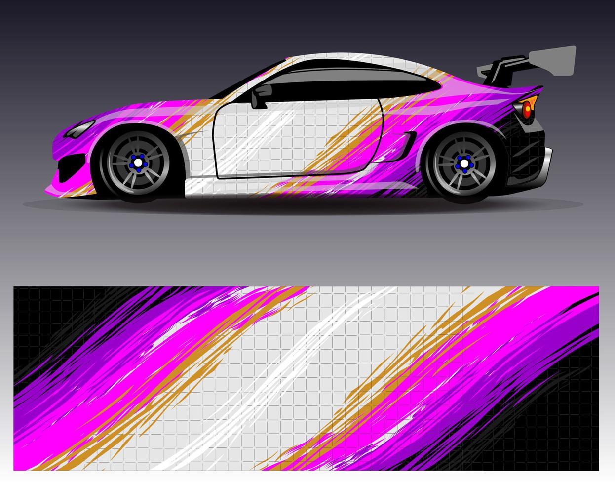 bil wrap design vektor. grafisk abstrakt stripe racing bakgrund kit designs för wrap fordon racer bil rally äventyr och livery vektor