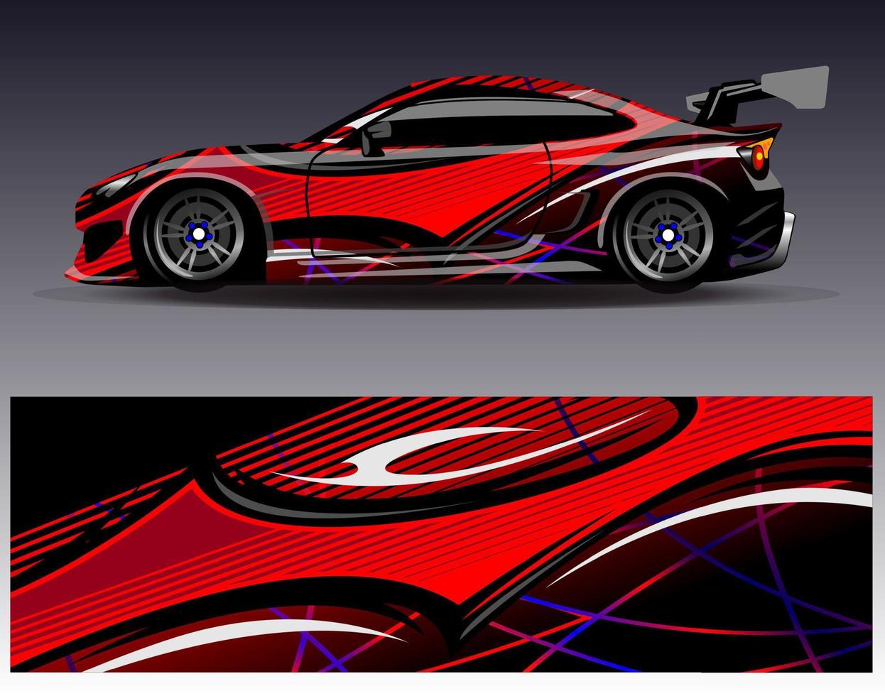 bil wrap design vektor. grafisk abstrakt stripe racing bakgrund kit designs för wrap fordon racer bil rally äventyr och livery vektor