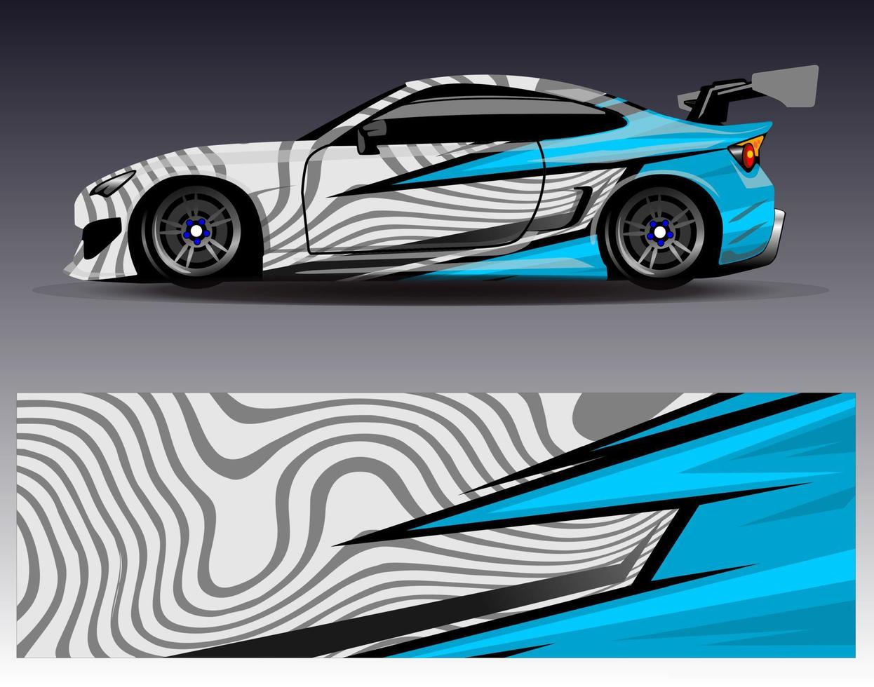 bil wrap design vektor. grafisk abstrakt stripe racing bakgrund kit designs för wrap fordon racer bil rally äventyr och livery vektor