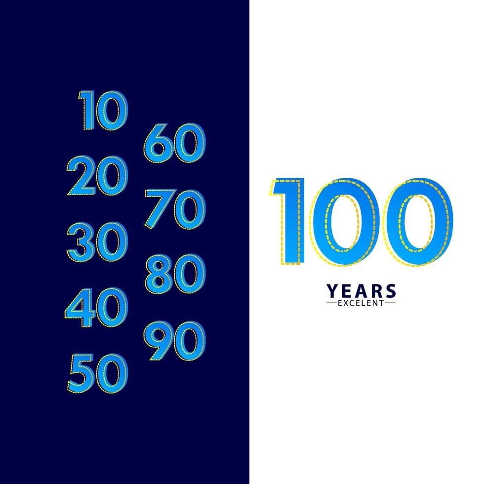 100 Jahre ausgezeichnete Jubiläumsfeier Blue Dash Vektor Vorlage Design Illustration